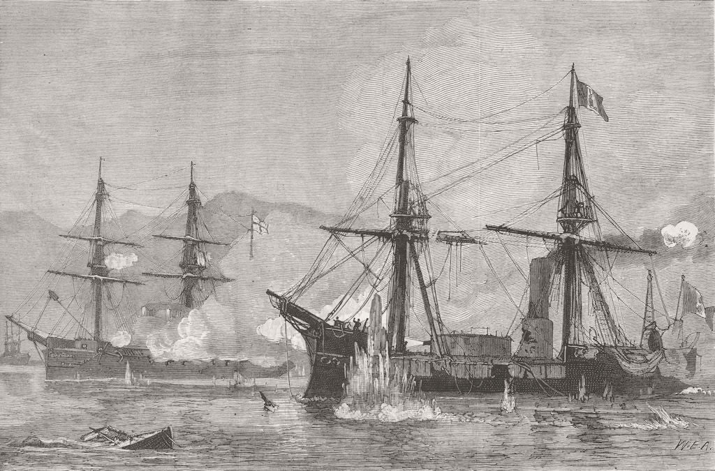 PERU. Battle between Huascar & HMS Shah, Ilo 1879 old antique print picture
